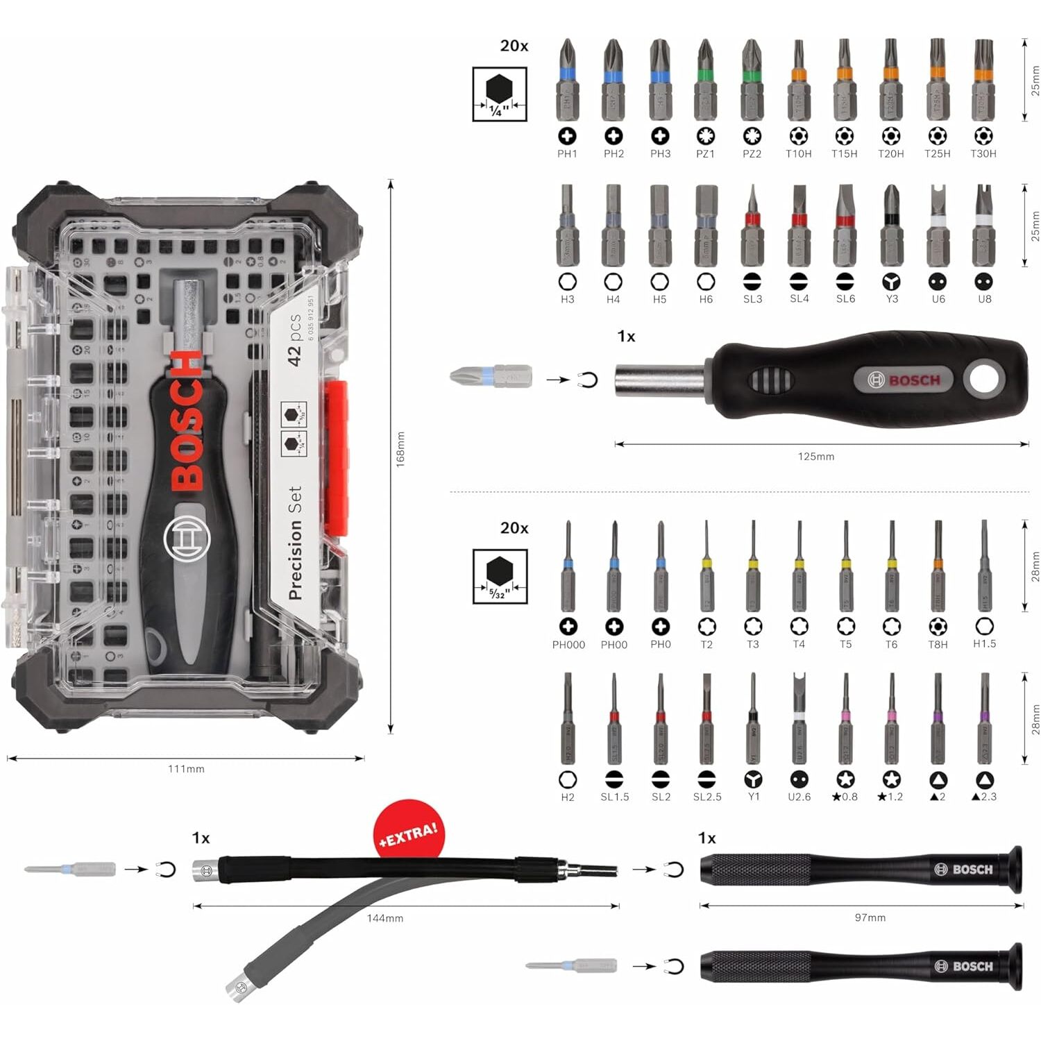 Coffret d'embouts de vissage de précision 42 pièces + Rallonge - BOSCH - 2607002837