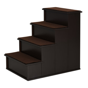 Escalera para Perros de 4 Peldaños Escalera para Mascotas Escalones para Perros Gatos con Acolchados Desmontables Carga 30 kg para Cama Sofá 40x59x54,2 cm Marrón Oscuro