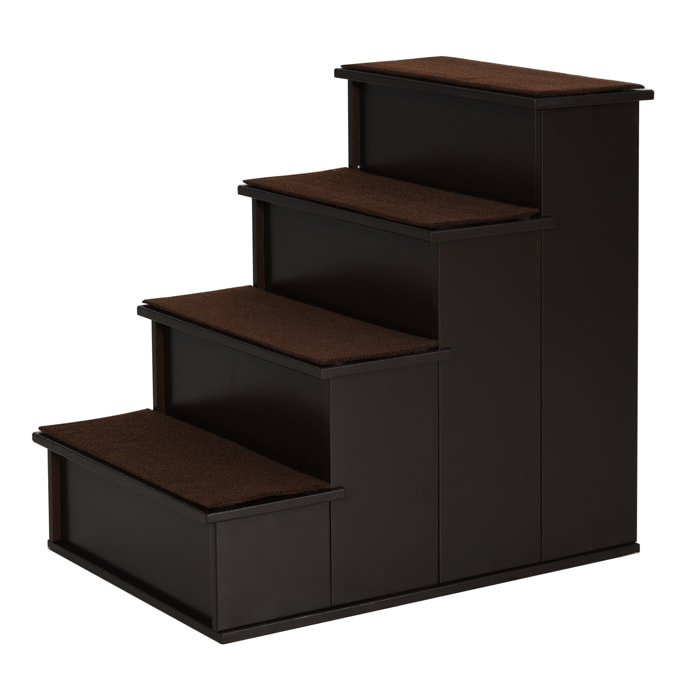 Escalera para Perros de 4 Peldaños Escalera para Mascotas Escalones para Perros Gatos con Acolchados Desmontables Carga 30 kg para Cama Sofá 40x59x54,2 cm Marrón Oscuro