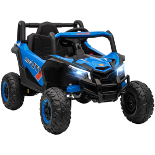 Coche Eléctrico para Niños 12V, Coche de Batería UTV con 2 Motores, Control Remoto 2,4G, Velocidad hasta 7 km/h, Sistema de Suspensión, Faros, USB, para Niños de +3 Años, Azul