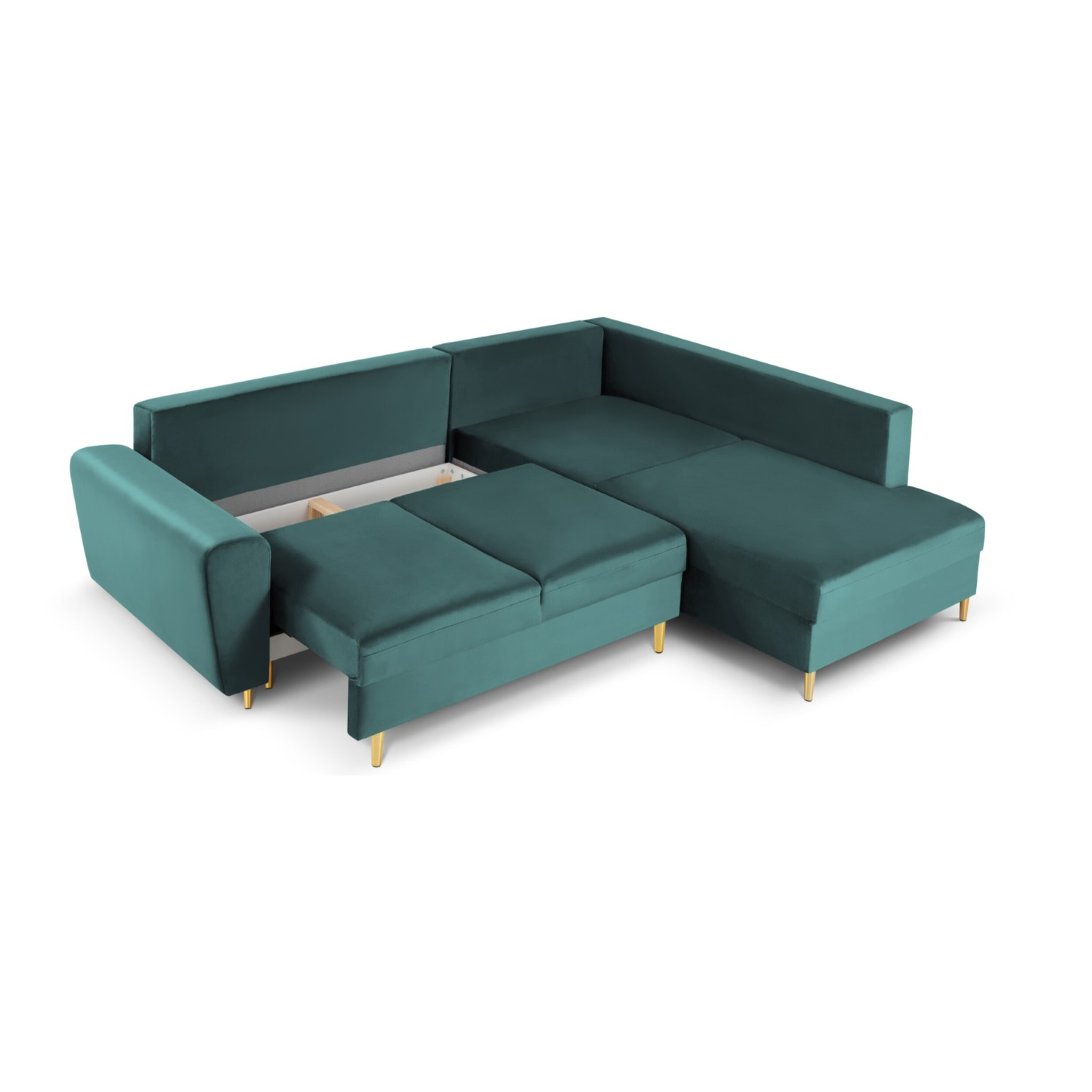 Canapé d'angle droit convertible avec coffre de rangement "Kyoto" 5 places en velours pétrole