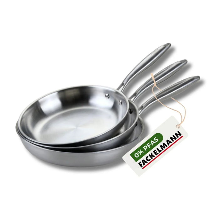 3 poêles 20 24 et 26 cm inox 18/10 Triply Fackelmann Vita3