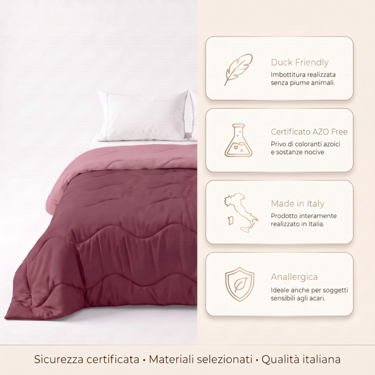Trapunta invernale bicolor Made in Italy in microfibra di poliestere - Zephir/Rosa