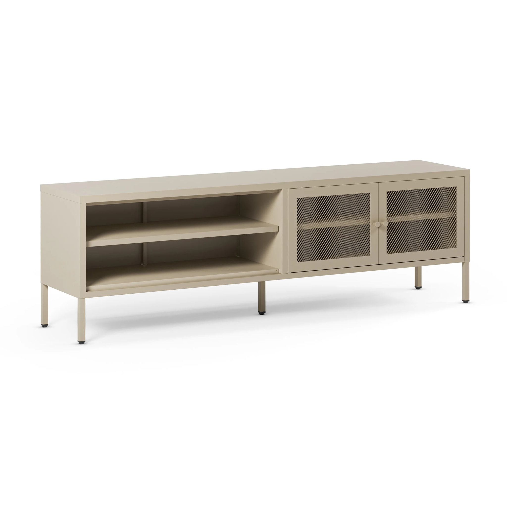 Meuble TV en métal beige 2 portes, 160 cm - Latem