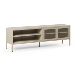 Meuble TV en métal beige 2 portes, 160 cm - Latem