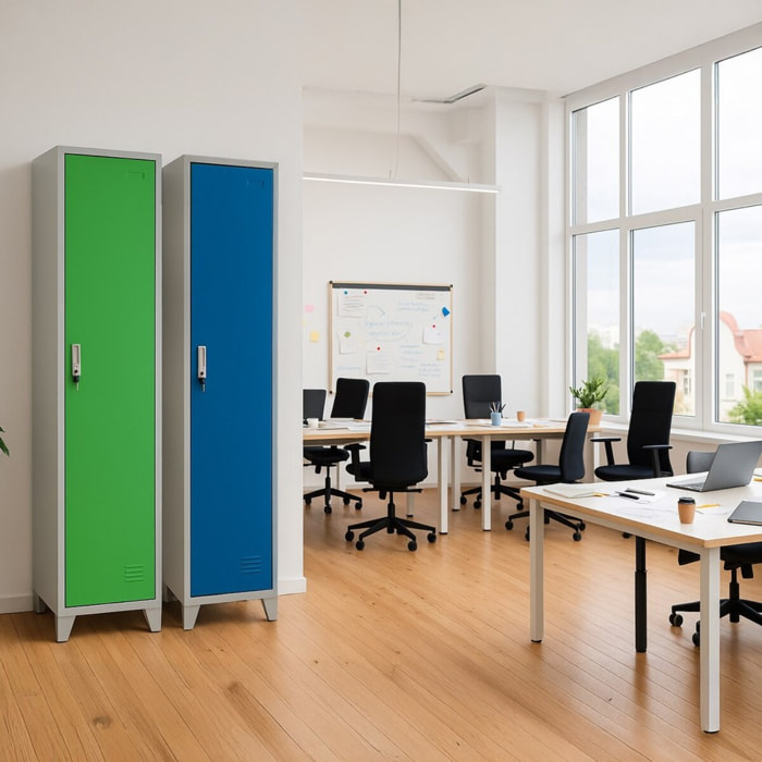 Armadio metallico 1 anta verde appendiabiti e ripiano superiore ed inferiore