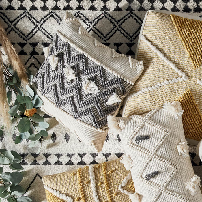 Coussin "R.O.W." - plastique recyclé - ivoire & gris 45x45 cm