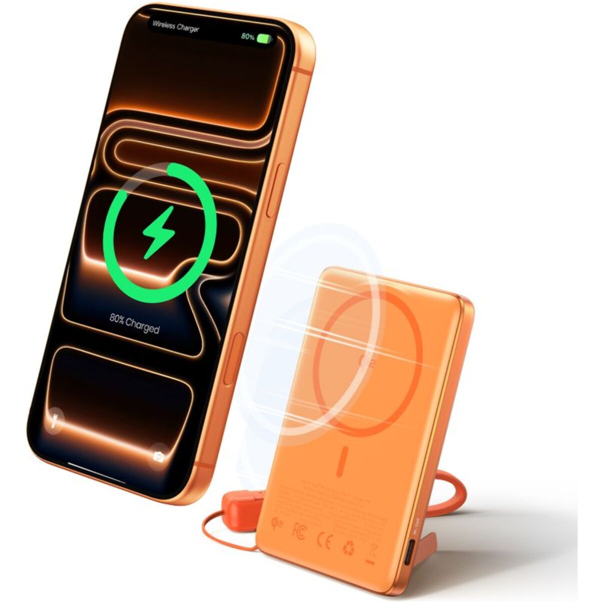 Batterie externe INIU 5000 mAh Magnet Qi2 MagPro slim orange