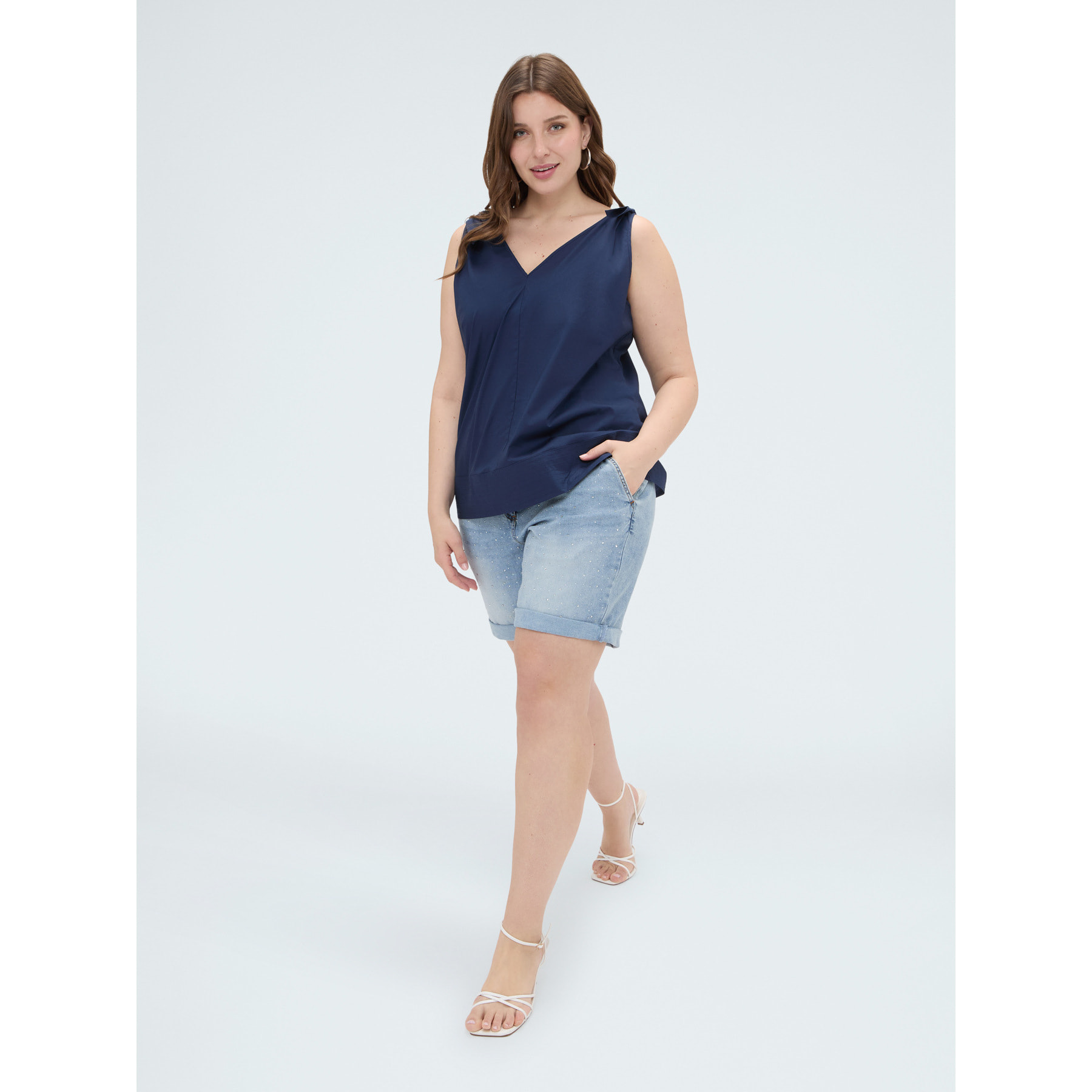 Fiorella Rubino - Top in cotone con nodi a fiocco sulle spalle - Blu