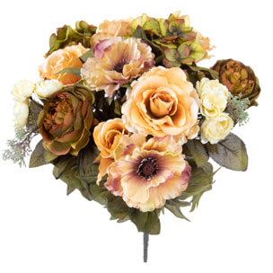 Bouquet Composta Da Rose E Ortensie. Altezza 34 Cm - Pezzi 1 - 18X34X18cm - Colore: Marrone - Bianchi Dino - Fiori Artificiali