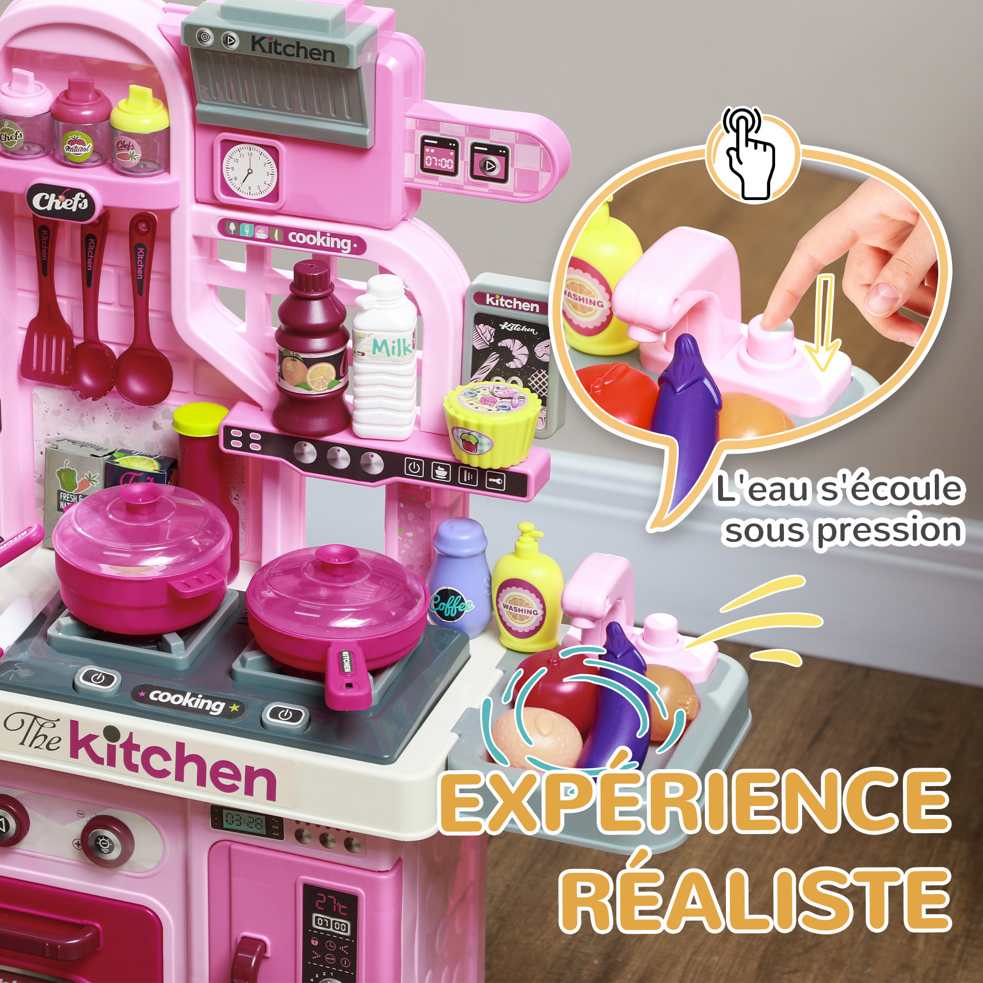 Cuisine enfant jouet d'imitation effets sonores lumineux nombreux accessoires rose