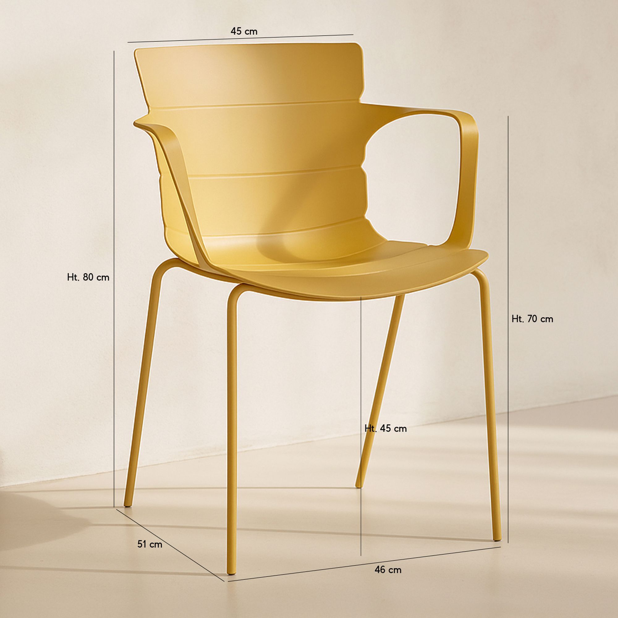 Lot de 4 fauteuils de table extérieur ocre en polypropylène et métal MONTAUK