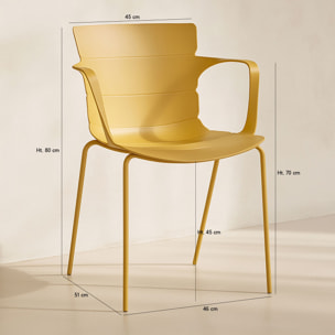 Lot de 4 fauteuils de table extérieur ocre en polypropylène et métal MONTAUK