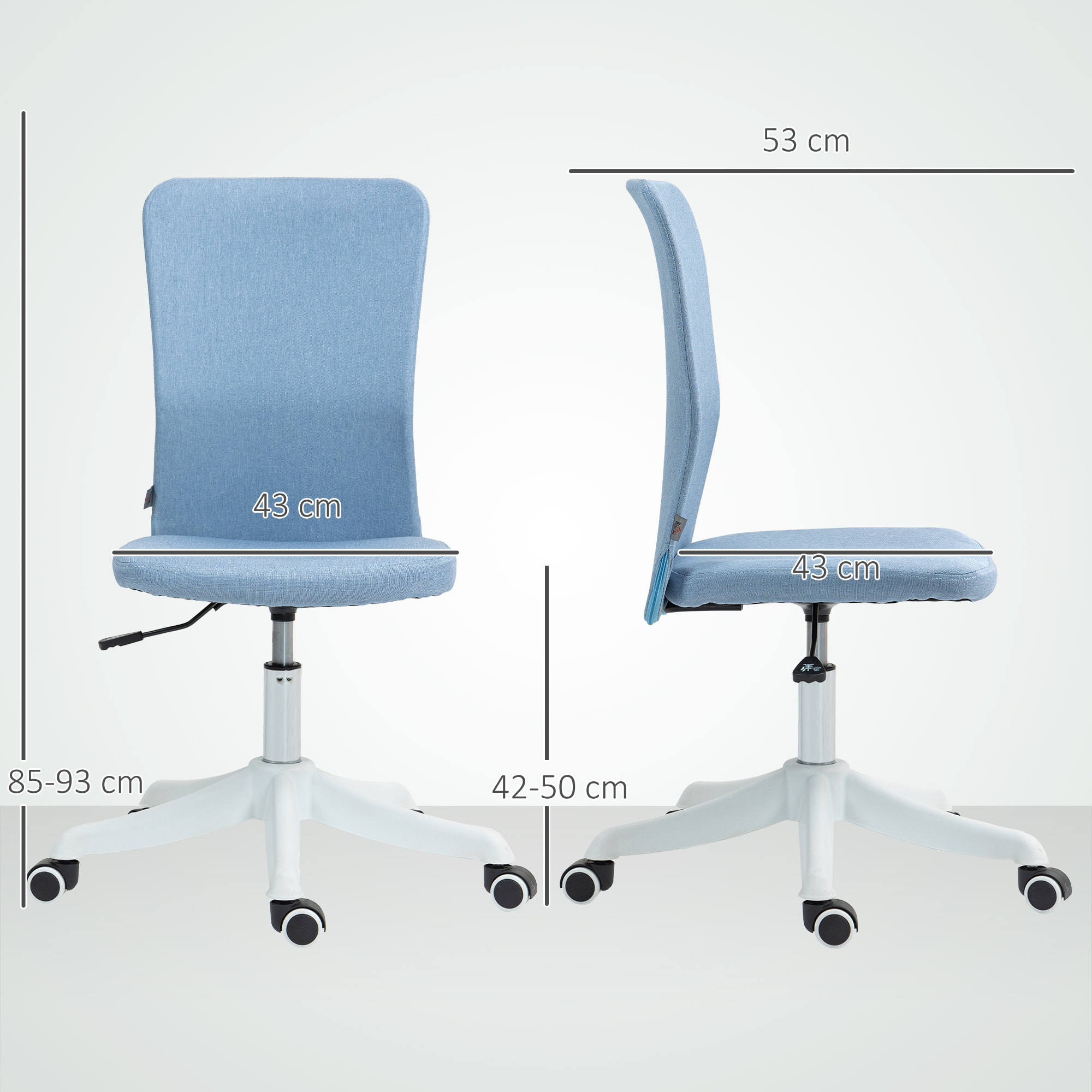 Silla de Escritorio sin Brazos Silla de Oficina Giratoria Tapizado en Lino Sintético con Altura Ajustable para Estudio Dormitorio Tocador Carga 120 kg Azul Claro
