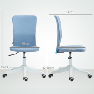Silla de Escritorio sin Brazos Silla de Oficina Giratoria Tapizado en Lino Sintético con Altura Ajustable para Estudio Dormitorio Tocador Carga 120 kg Azul Claro