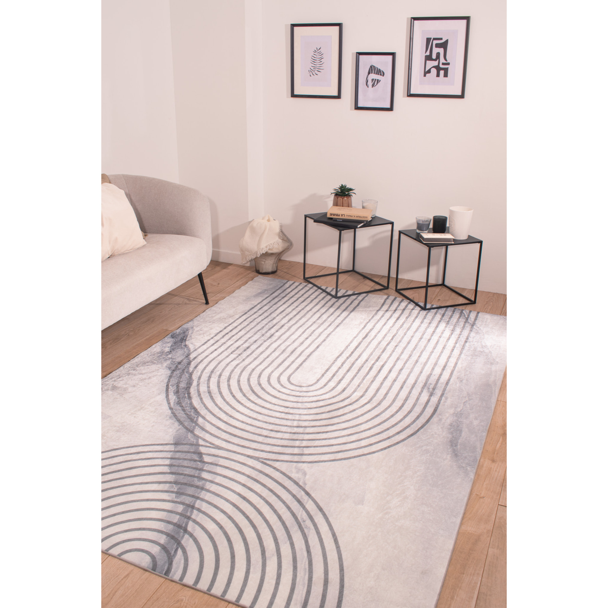 STAMPA - Tapis salon motif moderne arc antidérapant et lavable en machine à 30°C gris