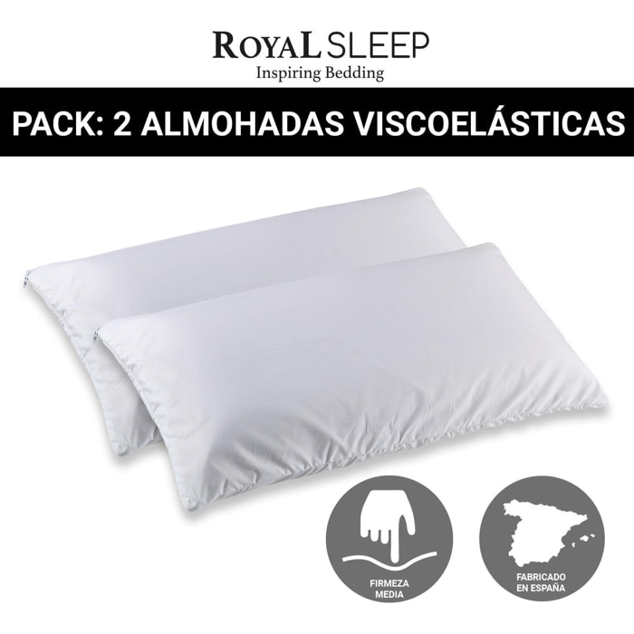 Pack de 2 Almohadas Viscofeel, Royal Sleep, Viscoelásticas, Firmeza Media, Adaptabilidad Total, Fabricadas en España Fabricado Bajo Estrictas Certificaciones de Calidad ISO 9001