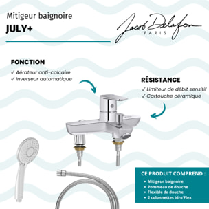 Mitigeur baignoire July+ + pommeau de douche Juliette + flexible de douche métal + colonnettes Idro'Flex