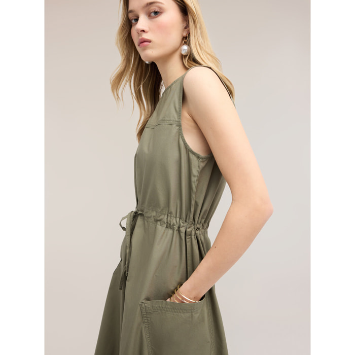Motivi - Vestito con coulisse in popeline - Verde militare