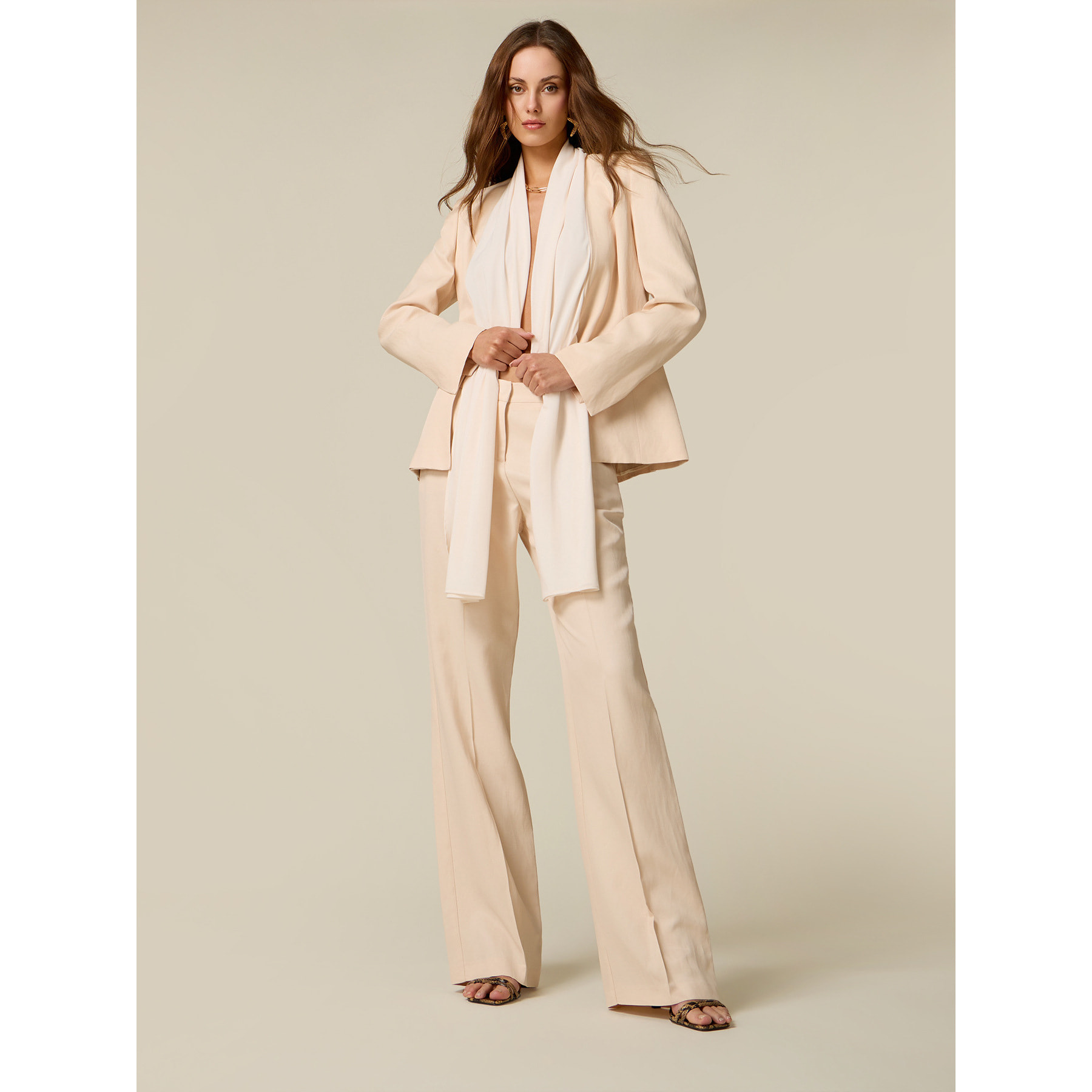 Oltre - Pantalones wide leg mezcla de lino - Beige