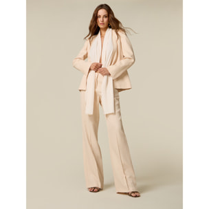 Oltre - Pantalones wide leg mezcla de lino - Beige