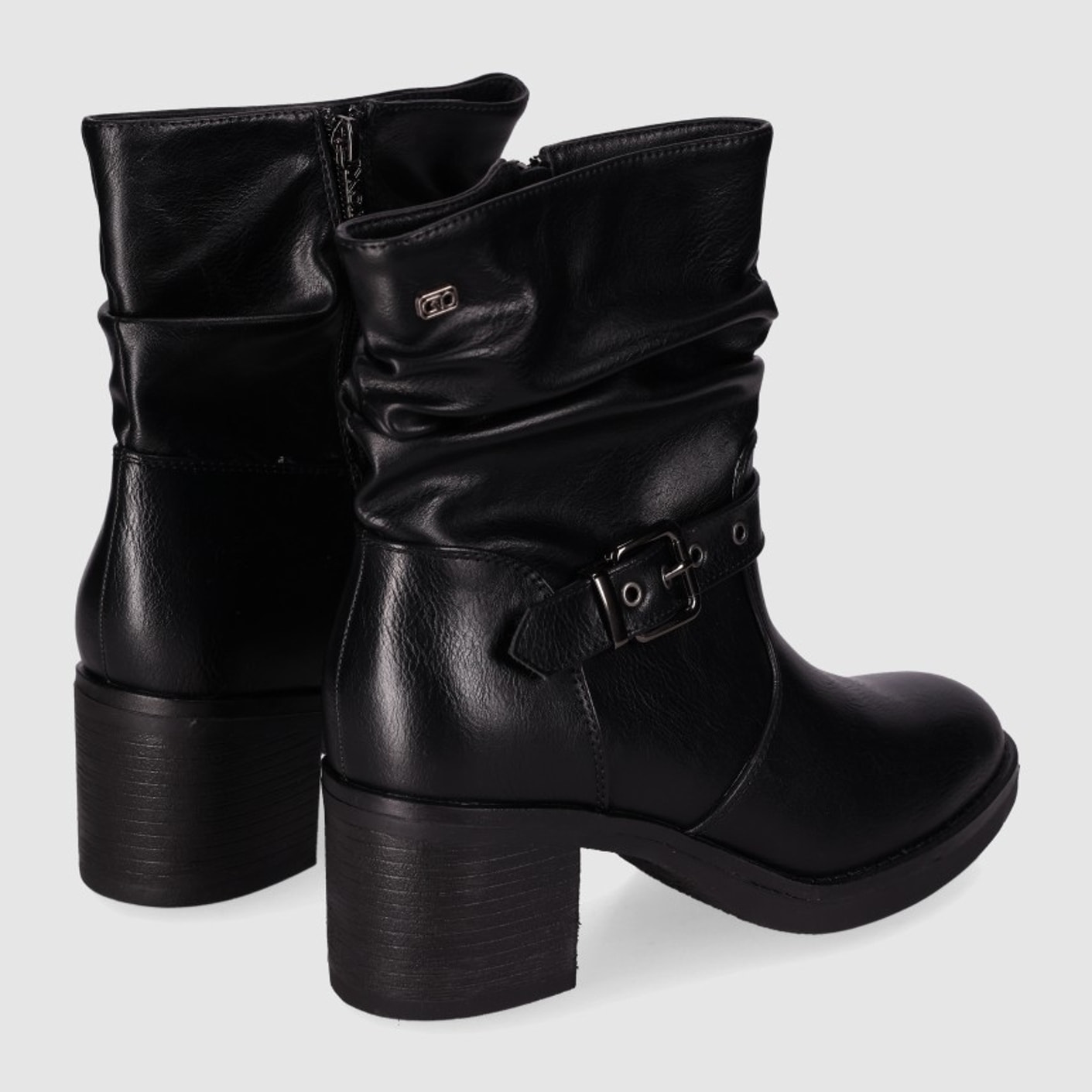 Botines de Piel Sintética - Negro - Tacón: 7 cm