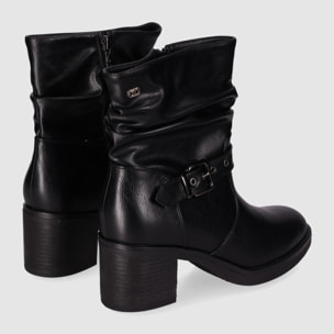 Botines de Piel Sintética - Negro - Tacón: 7 cm