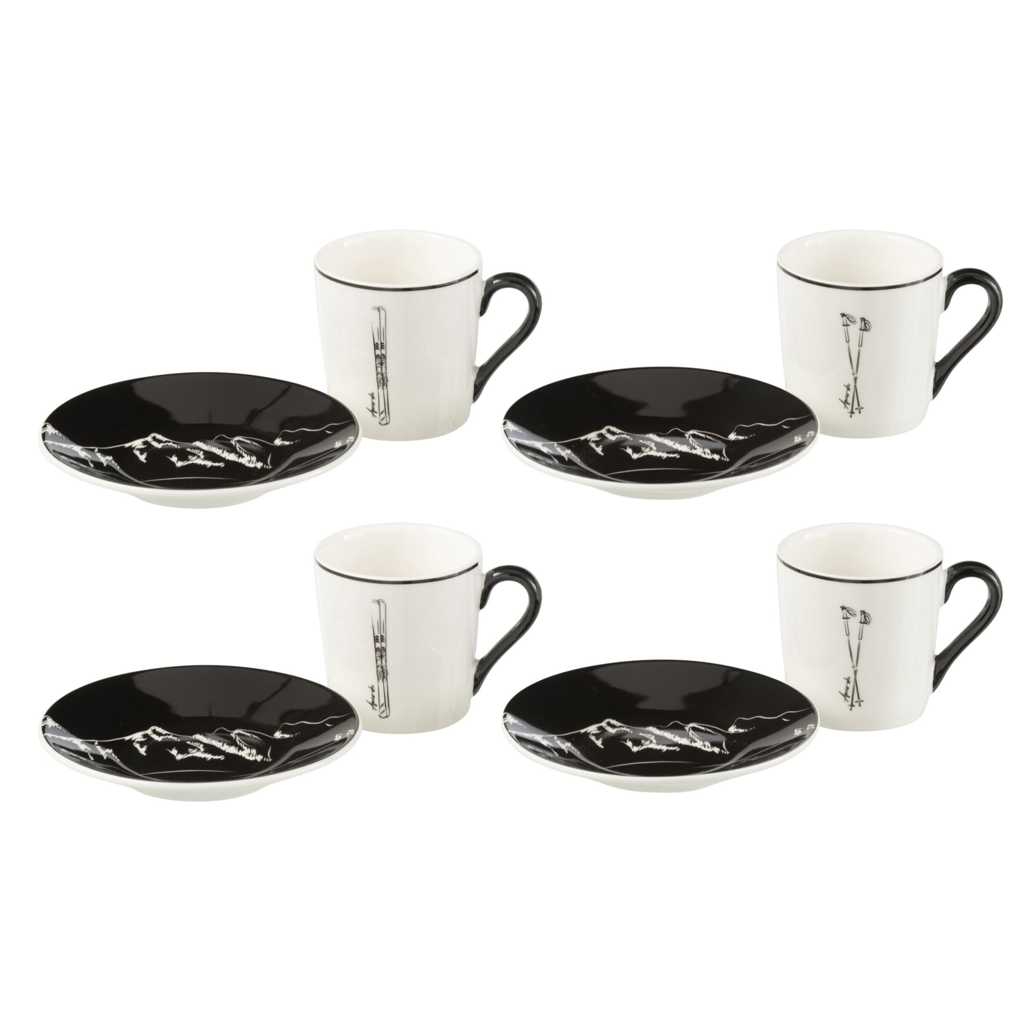 J-Line tasse à café + sous-tasse - céramique - noir/blanc - small - boîte de 4