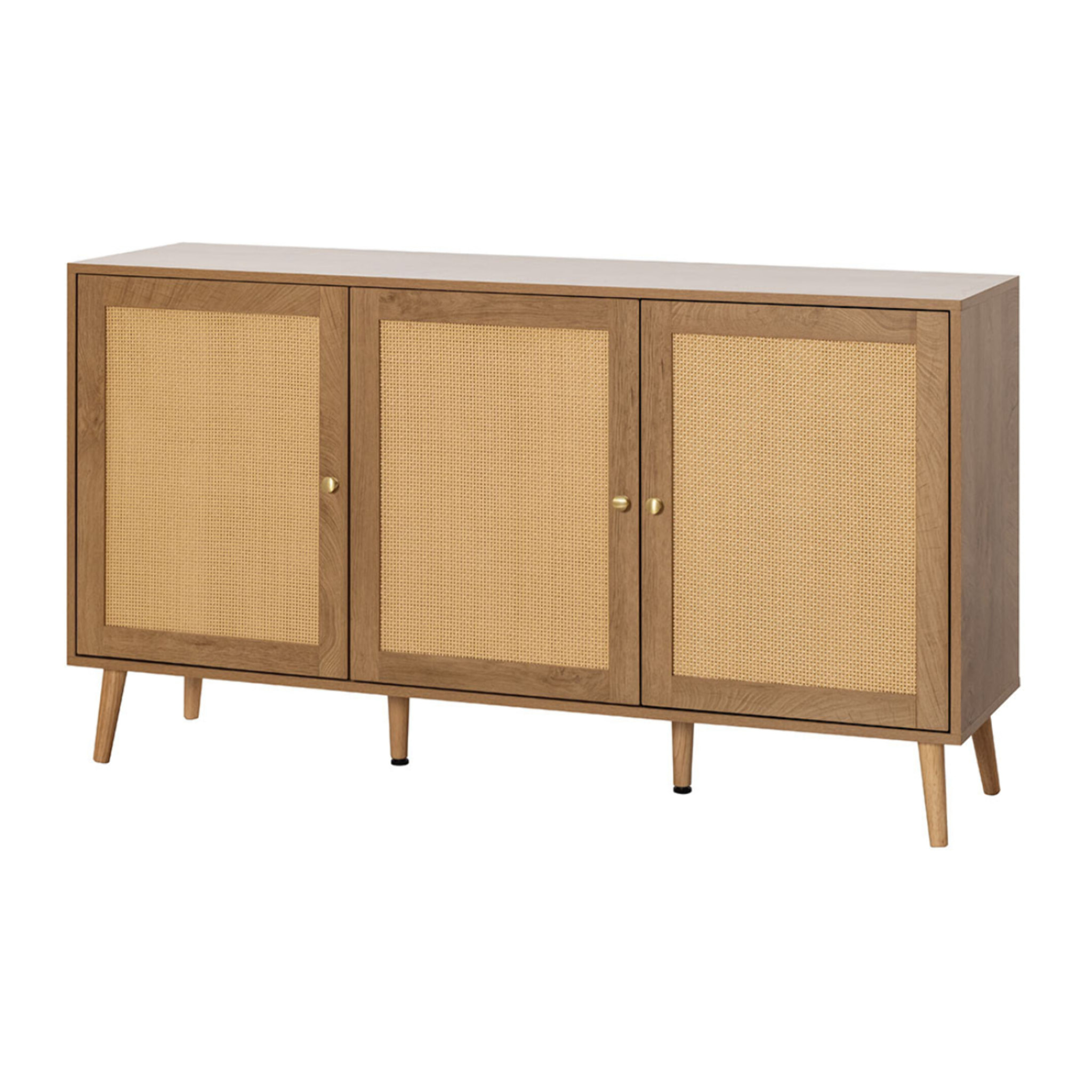 Goto - buffet bas - effet bois et cannage - 3 portes - 140 cm - Bois