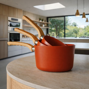 Lot de 3 casseroles en aluminium recyclé brique - tous feux COLORAMA