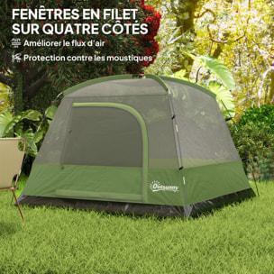 Tente de camping 2-3 personnes fenêtres, poche, sac de transport et crochet imperméabilité 3000 mm vert olive