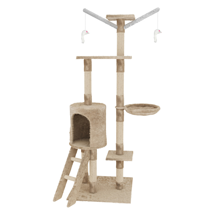 Albero per Gatto con Graffiatoio Cuccia Giocattolo Gatti Parco Giochi Tiragraffi in Sisal Naturale 150 x 50 x 35 cm (Colore Beige Matis 30060)