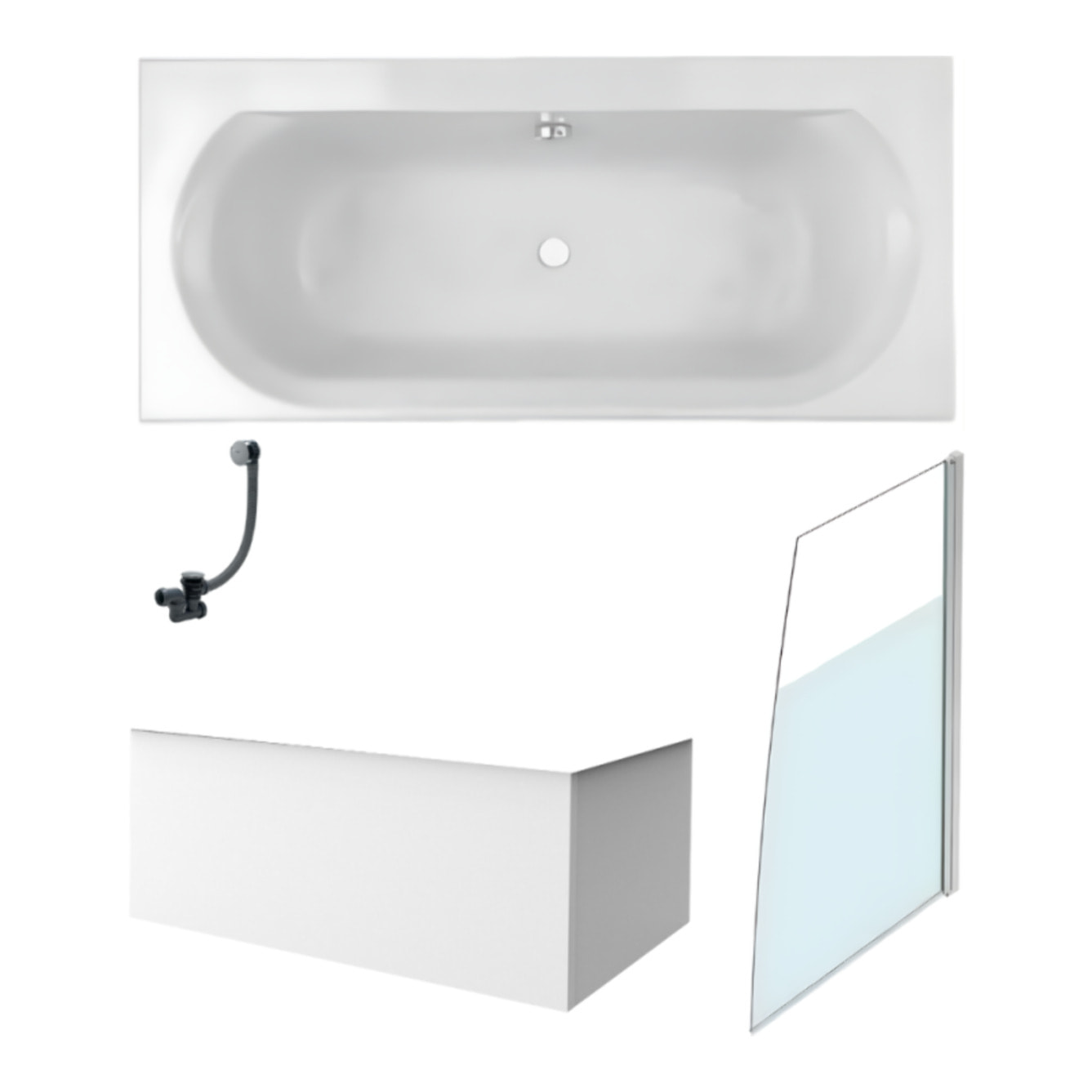 Baignoire droite 170 X 75 Elise acrylique + pare bain volet droite + tablier en angle + vidage