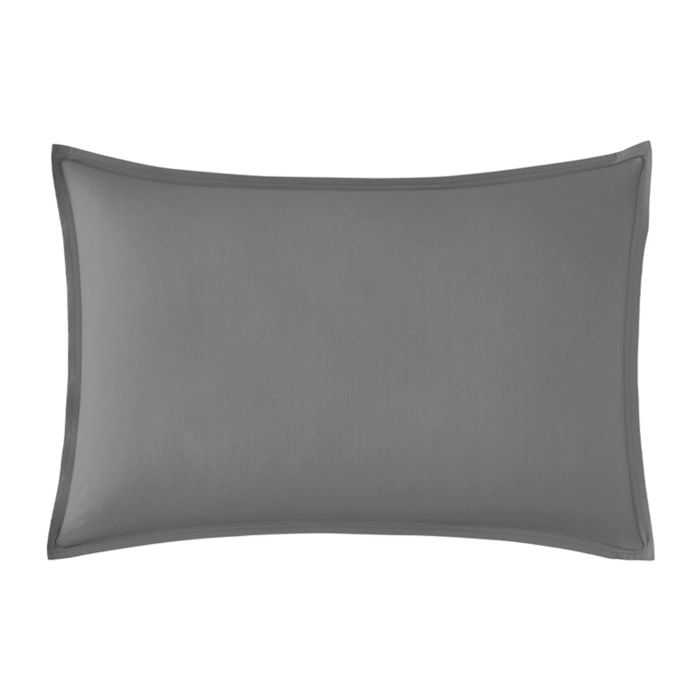Taie d'oreiller unie en percale de coton, PREMIÈRE, Gris Basalte