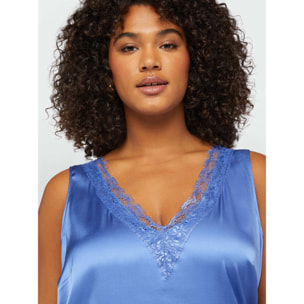 Fiorella Rubino - Top in raso con scollo a V in pizzo - Azzurro