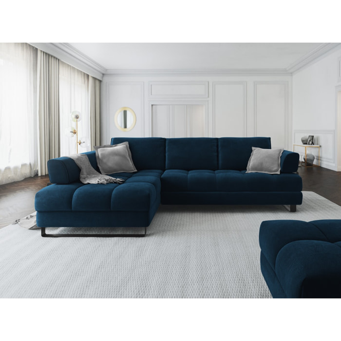 Canapé d'angle gauche convertible avec coffre de rangement "Clinton" 5 places en velours bleu roi