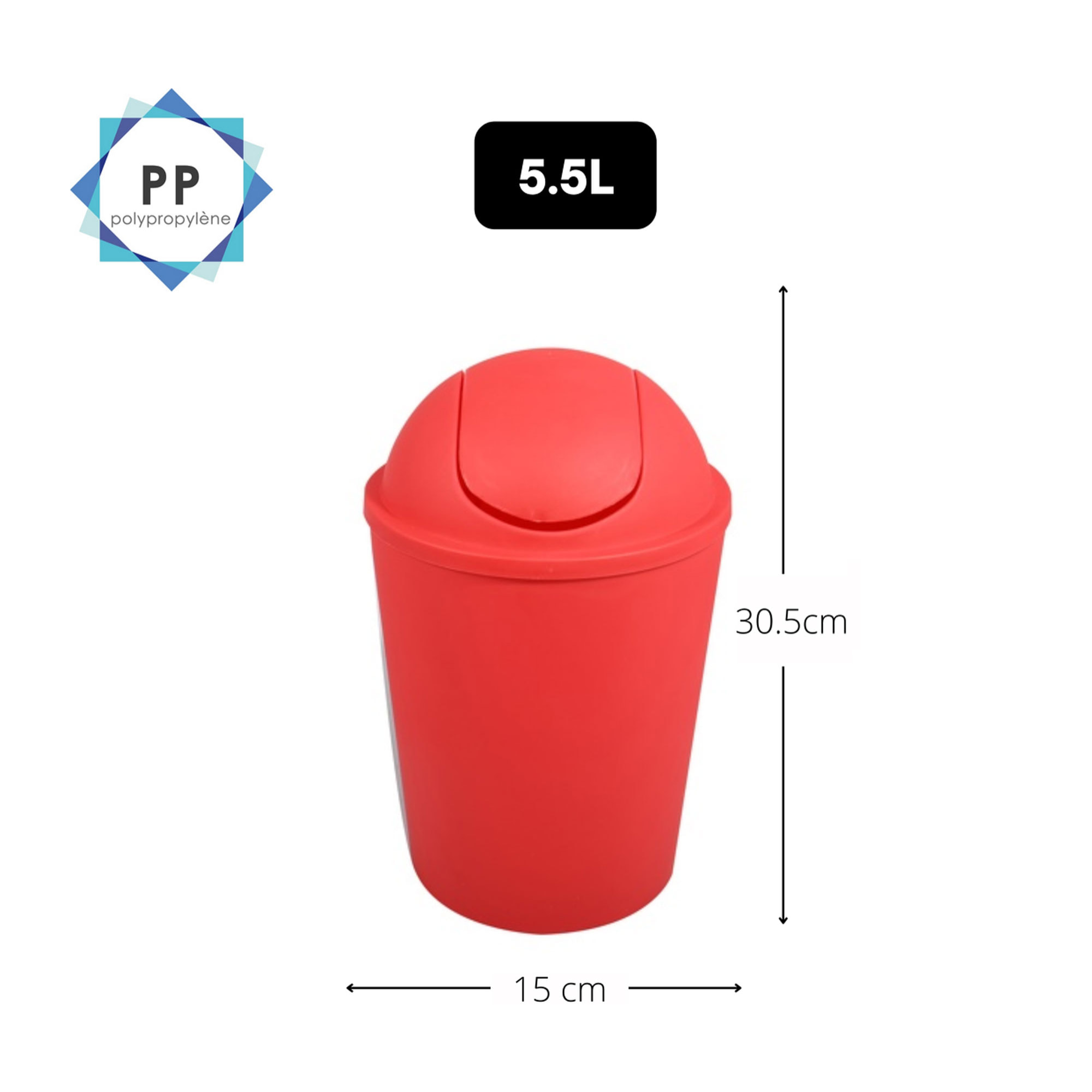 Cubo de basura "AKO" 5,5L  con tapa abatible Roja