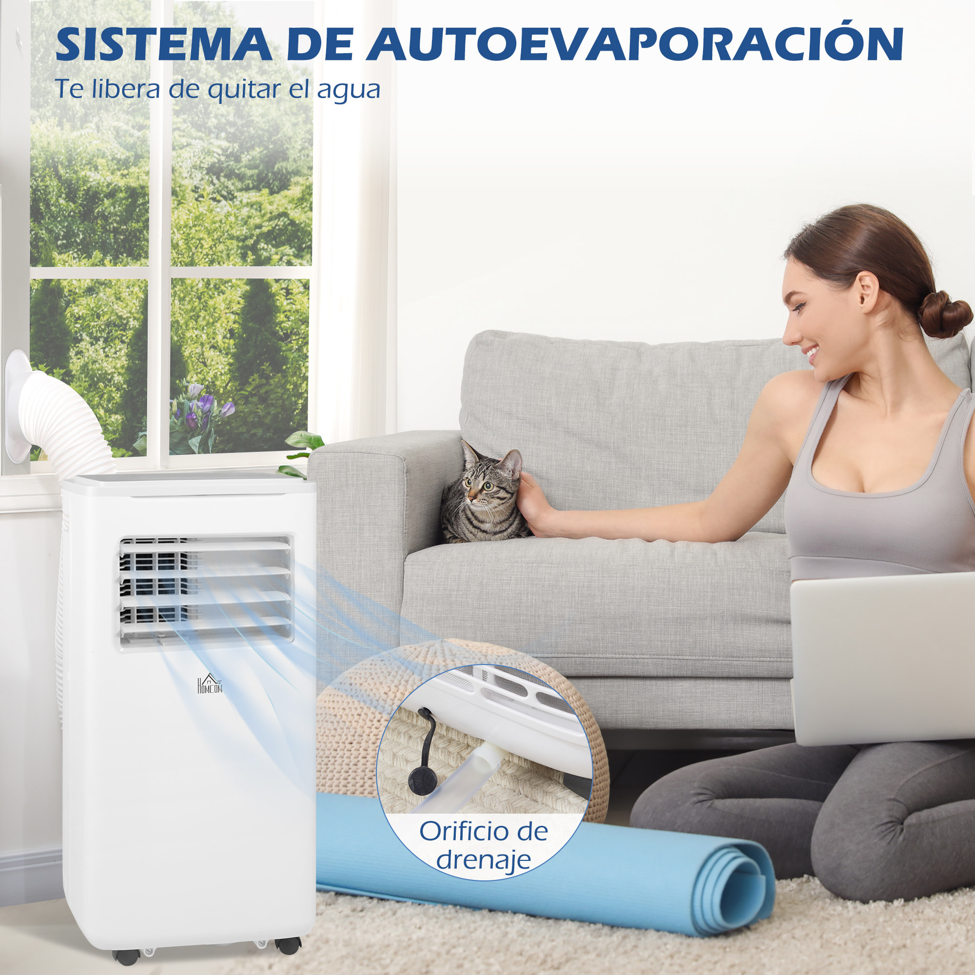 Aire Acondicionado Portátil 9000BTU 1010W Refrigerador Ventilador Deshumidificador con Pantalla LED Control Remoto Temporizador para Habitación de 20 m² 35,3x35x72,5 cm Blanco