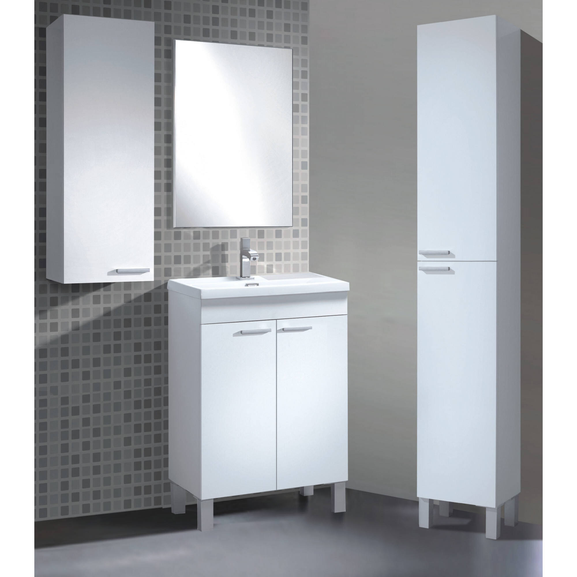 Mobile sottolavabo Almenia, Mobiletto per bagno, Armadio a 2 ante con specchio, lavabo non incluso, 50x40h80 cm, Bianco