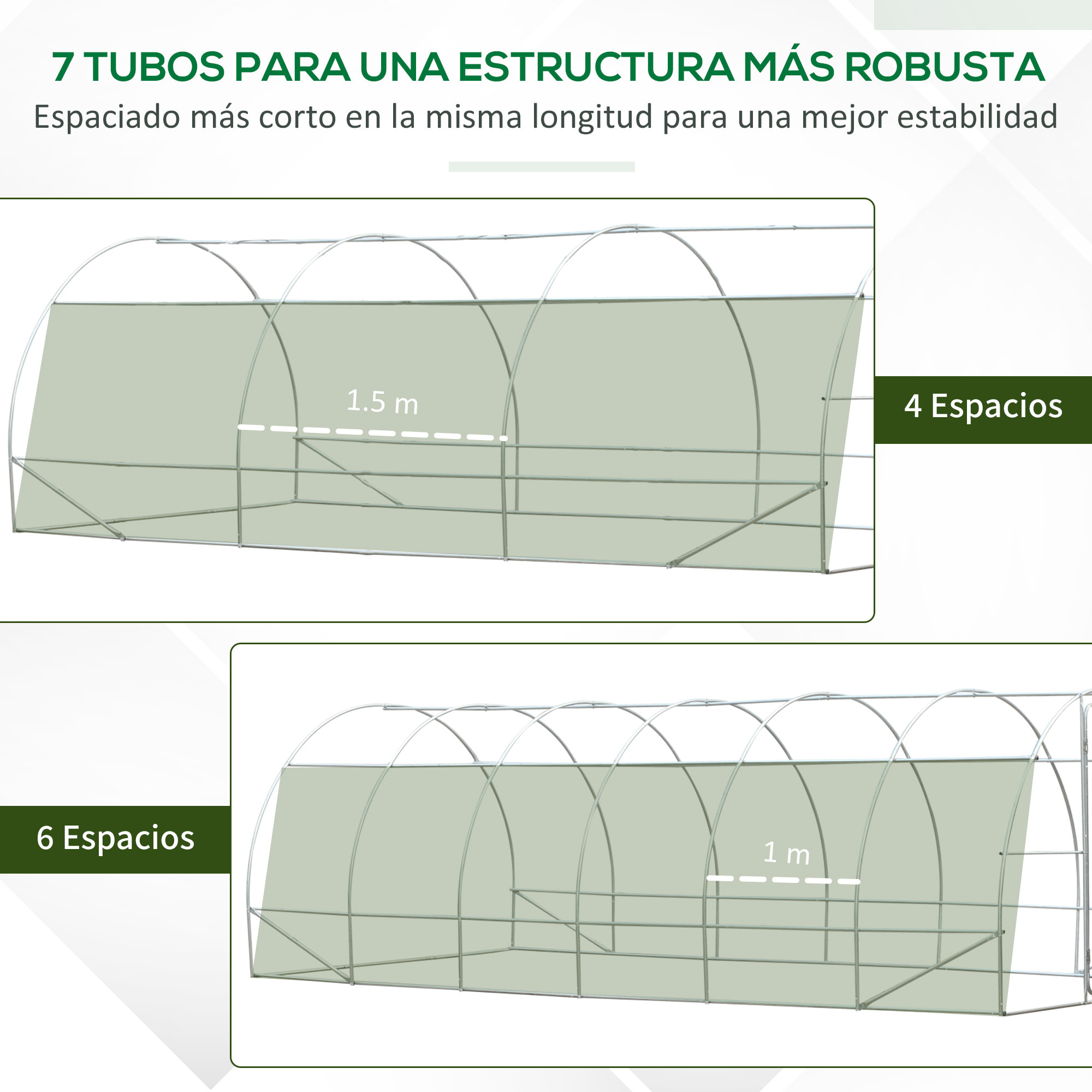 Invernadero de Túnel 595x300x200 cm Invernadero de Jardín Grande con 12 Ventanas y Puerta Enrollable con Cremallera Macro de Metal Resistente para Cultivo Plantas Blanco
