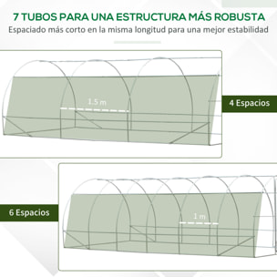 Invernadero de Túnel 595x300x200 cm Invernadero de Jardín Grande con 12 Ventanas y Puerta Enrollable con Cremallera Macro de Metal Resistente para Cultivo Plantas Blanco