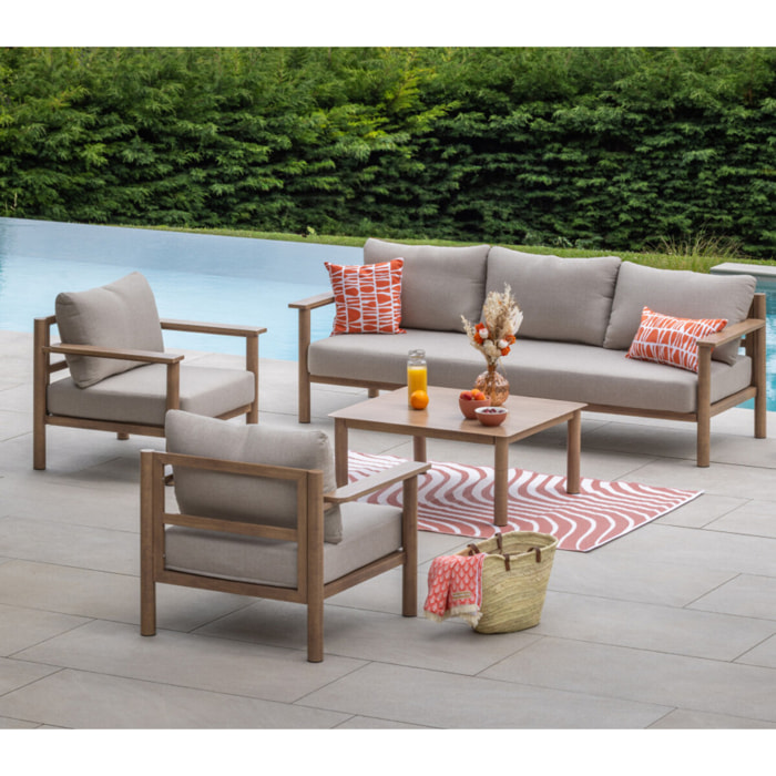 Salon de jardin en aluminium - 5 places - effet bois - AVIGNON