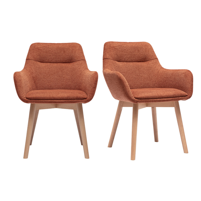Chaises en tissu effet velours texturé terre brûlée et bois clair (lot de 2) ALESS
