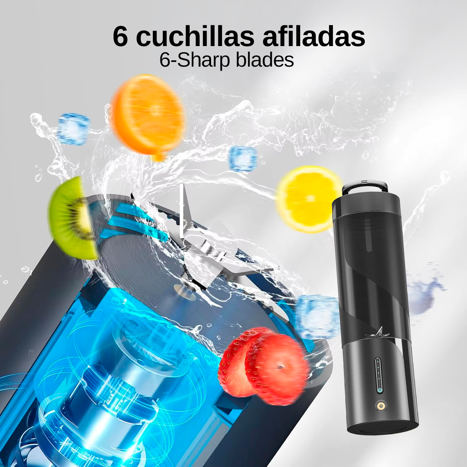 Batidora portátil HD-08 de 450 ml con potente motor de 240W, con batería recargable de 4000mAh.