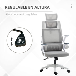 Silla de Oficina de Malla con Función de Basculante Silla de Escritorio Giratorio Altura Reposacabezas Ajustable y Reposabrazos Carga 120 kg para Estudio 58x61x102-119 cm Gris