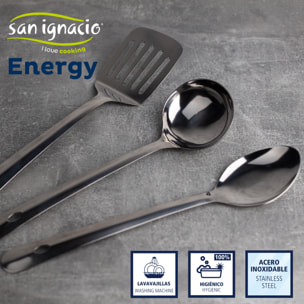 Set 3pc sarten (16+20+24cm) aluminio prensado, inducción, negra soul marble con set 3 pc utensilios cocina acero inoxidable