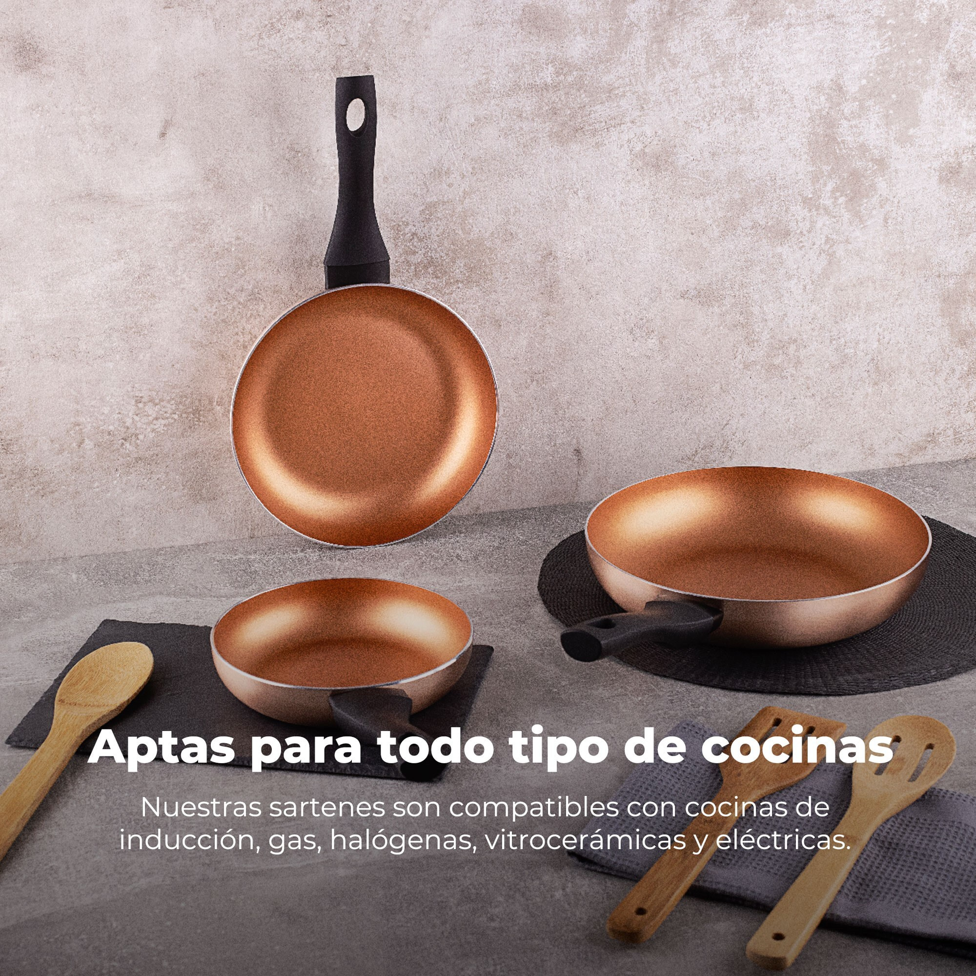 Set 3pc sartenes aluminio ind cobre