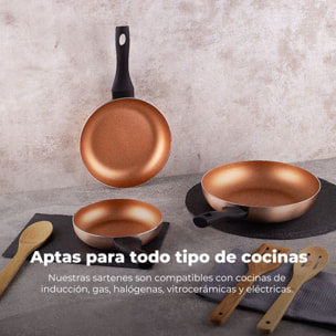 Set 3pc sartenes aluminio ind cobre
