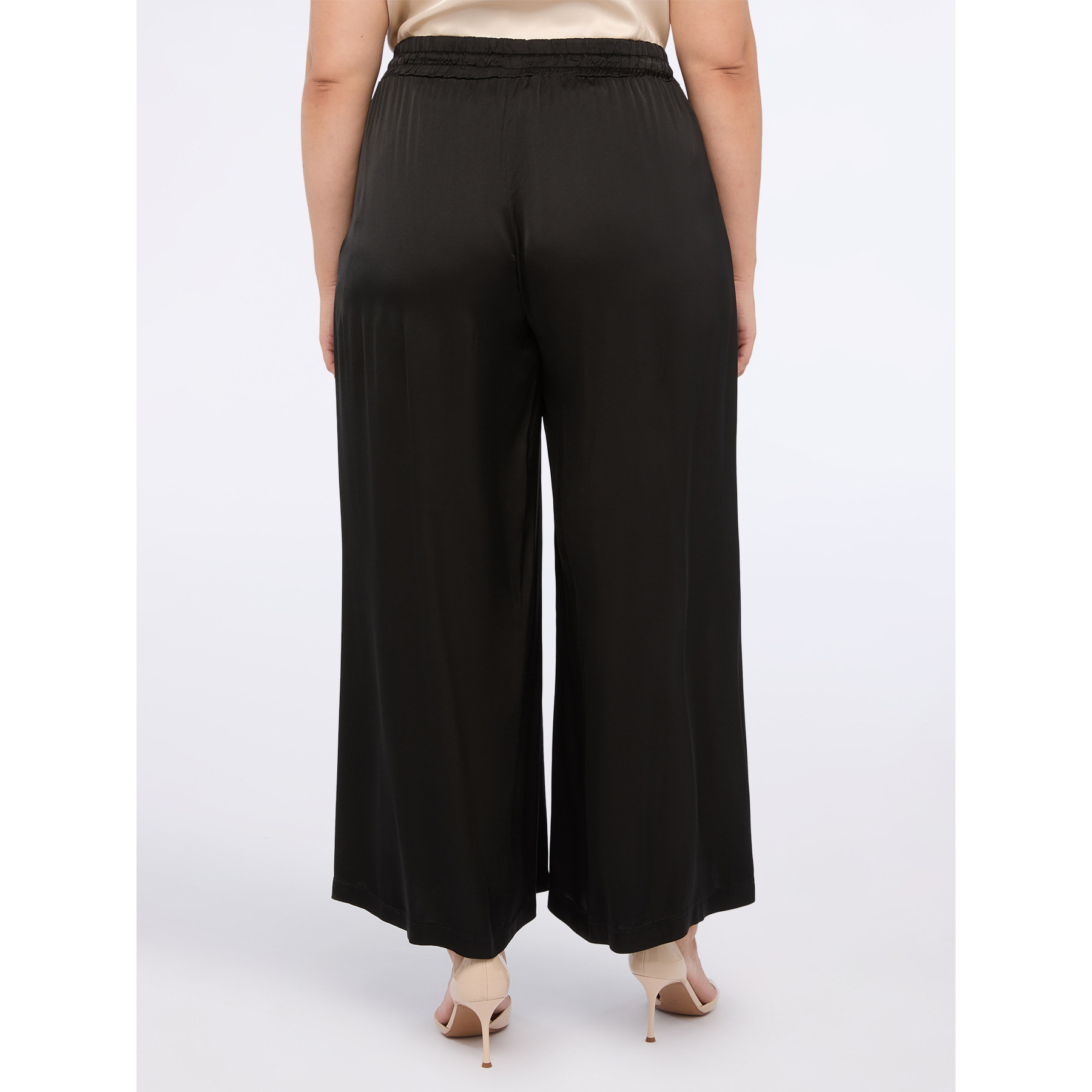 Fiorella Rubino - Pantalones wide leg de raso elástico - Negro