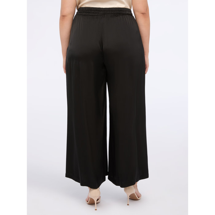 Fiorella Rubino - Pantalones wide leg de raso elástico - Negro